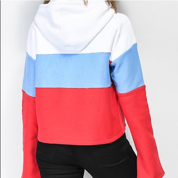 Champion Reverse Weave Striped Hoodie Women Medium Blue Red White EUC - Picture 2 of 8